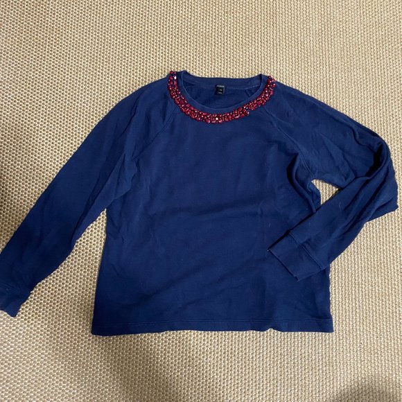 J. CREW Navy Sweatshirt with Burgundy Jewel Collar - Size XL - Picture 2 of 5
